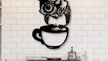 Макет "Настенный арт сова на кухне, сидящая на чашке"